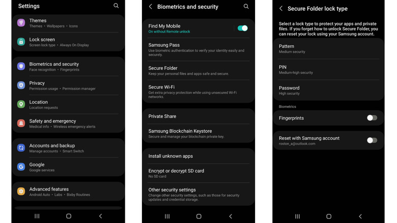 Samsung Secure Folder screenshots