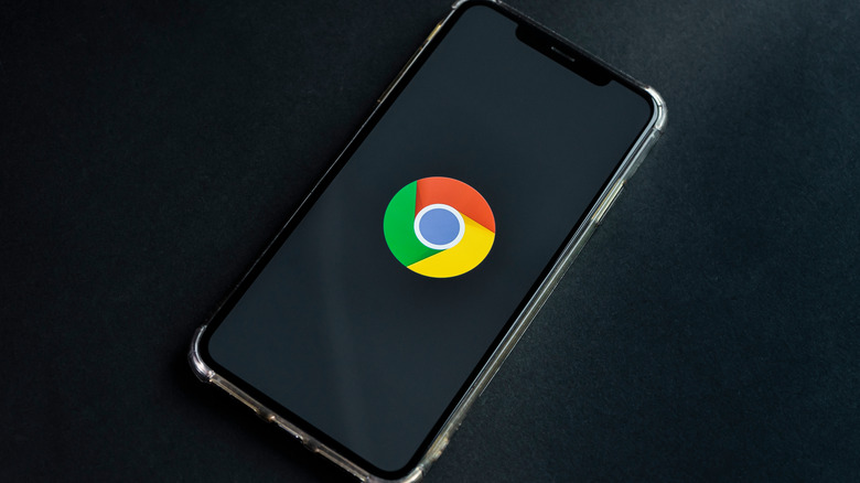 Google Chrome mascot on iPhone's screen