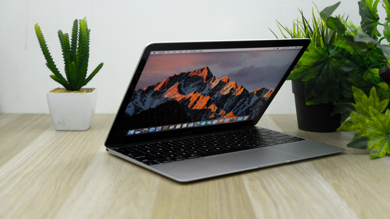 Partially opened MacBook