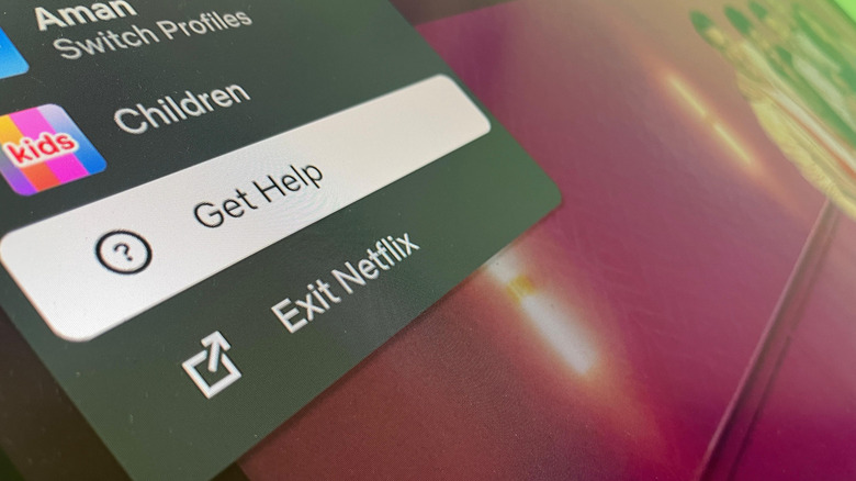 Get Help option of Netflix on a smart TV.