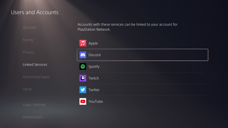 PS5 settings linked services