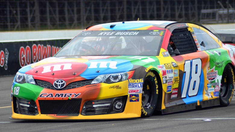 Kyle Busch driving the Number 18 M&M car