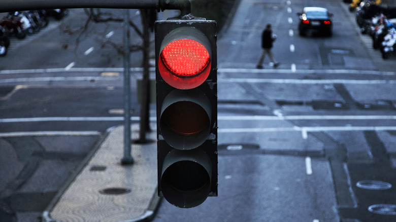 Traffic light over city street