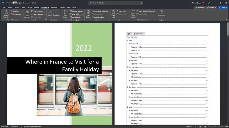microsoft word table of contents