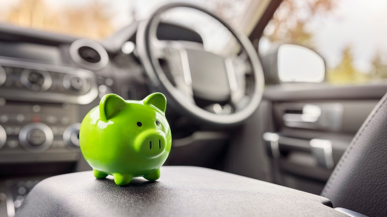piggy bank in car interior