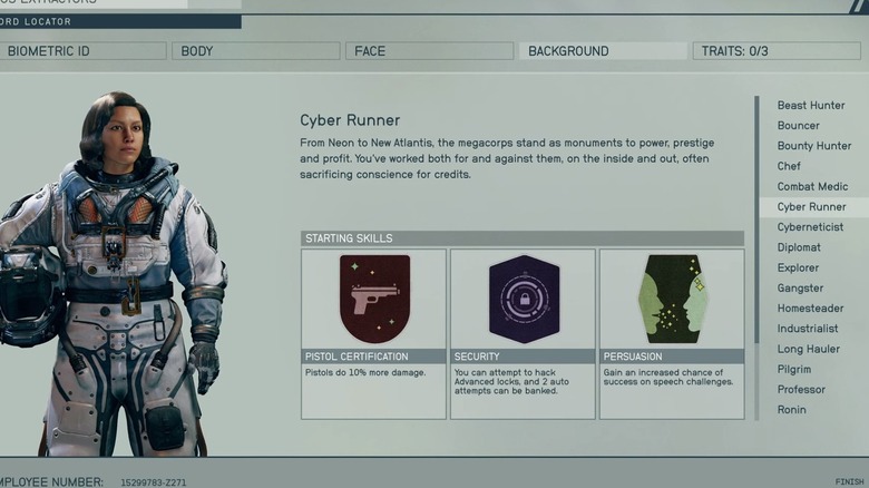 Starfield character build background class