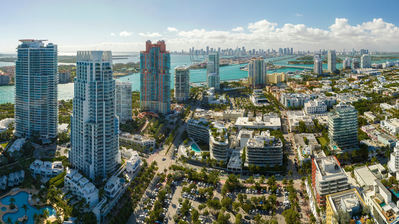 Miami skyline viewed looking north with cityscape in distance