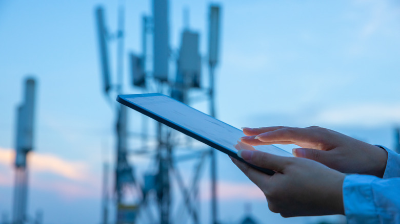 tablet with wireless towers