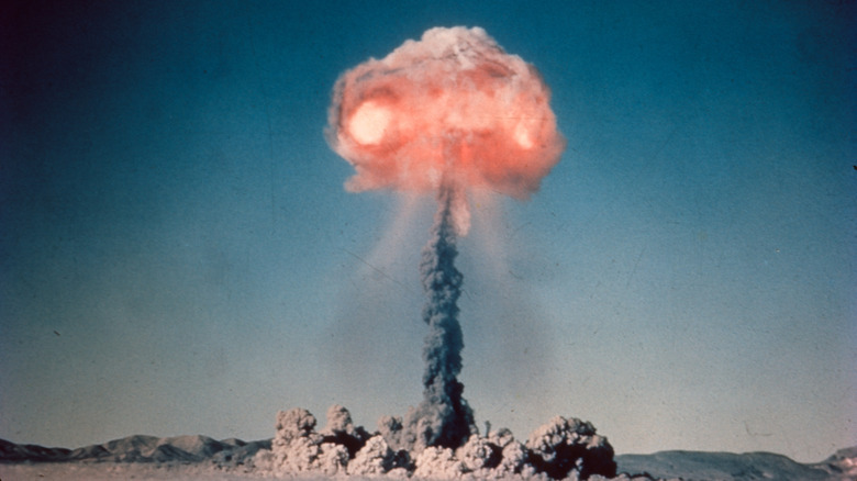 Mushroom cloud rising from nuclear bomb