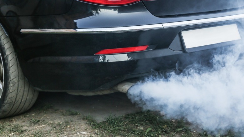 Billows of white smoke from a car