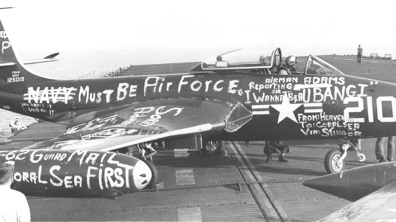 Jet fighter covered in graffiti