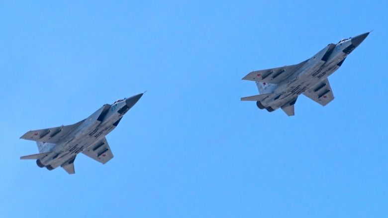 Two MiG-25 Foxbat aircraft in flight