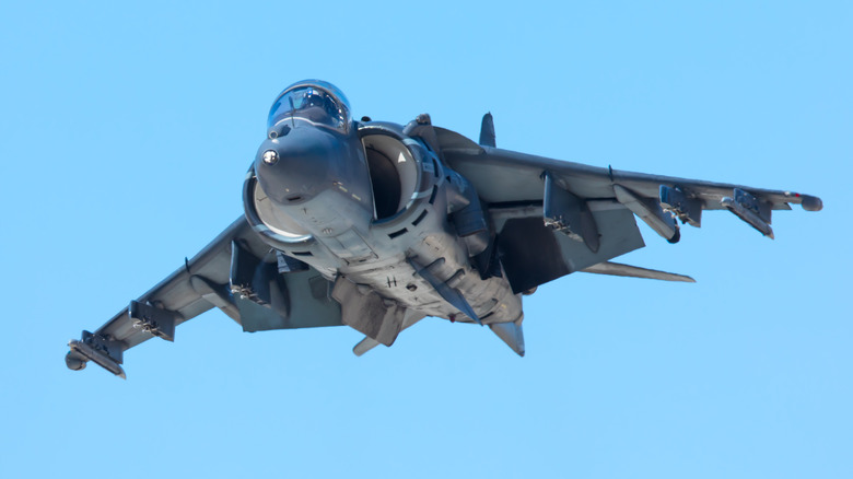 Harrier jet flying