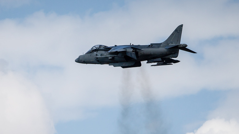 Harrier jet hovering