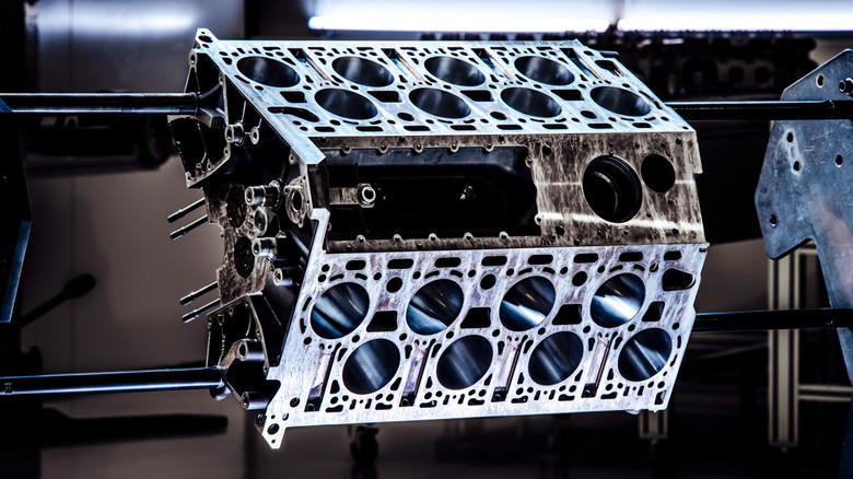 Bugatti W16 engine block disassembled