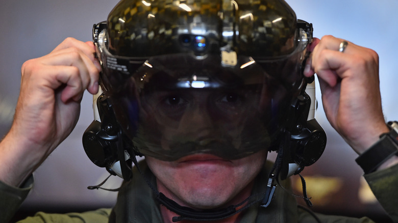 pilot wearing F-35 helmet