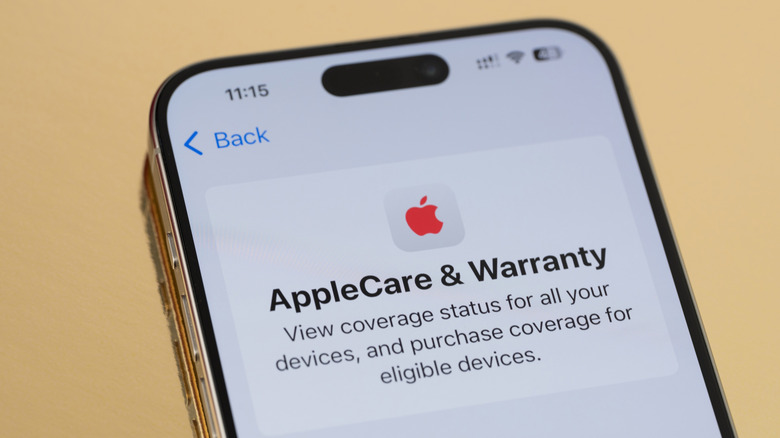 The AppleCare & Warranty Menu on an iPhone
