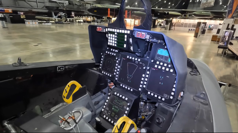 Inside an F22 cockpit on display at a museum