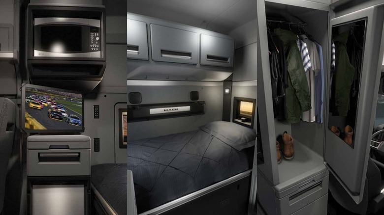 Split Image: Mack Anthem Sleeper Kitchenette, Bunk, And Closet