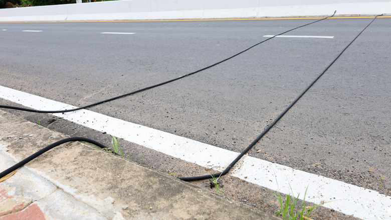 Two pneumatic road tubes placed along a stretch of road
