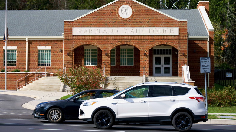 Cars outside Maryland State Police Station
