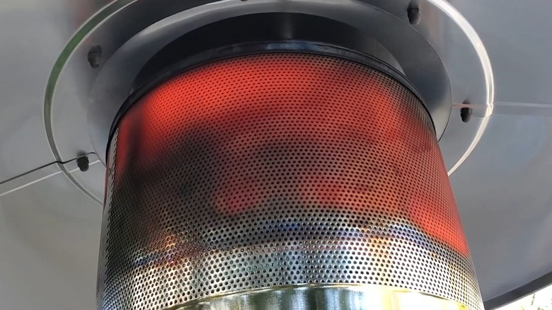 An Amazon Basics patio heater heating up.