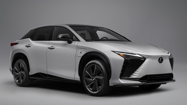 Front 3/4 view of Lexus RZ in studio setting