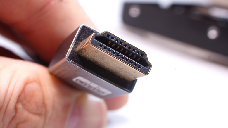 Closeup of an HDMI cable and connector