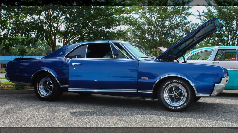 Blue Oldsmobile Cutlass 442