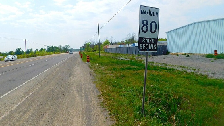 An 80 km/h speed sign on Ontario Highway 3.