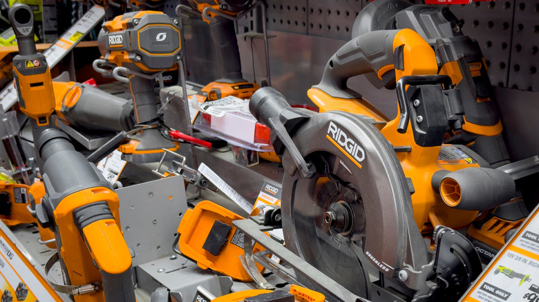 A display of Ridgid tools