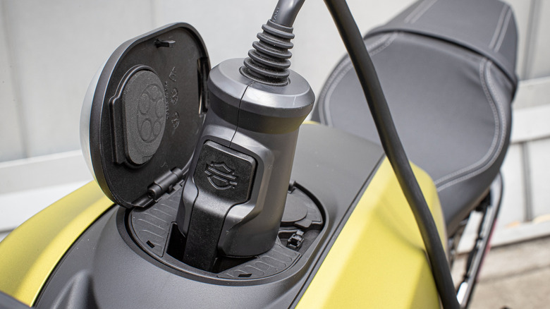 Charging a Harley Davidson bike.
