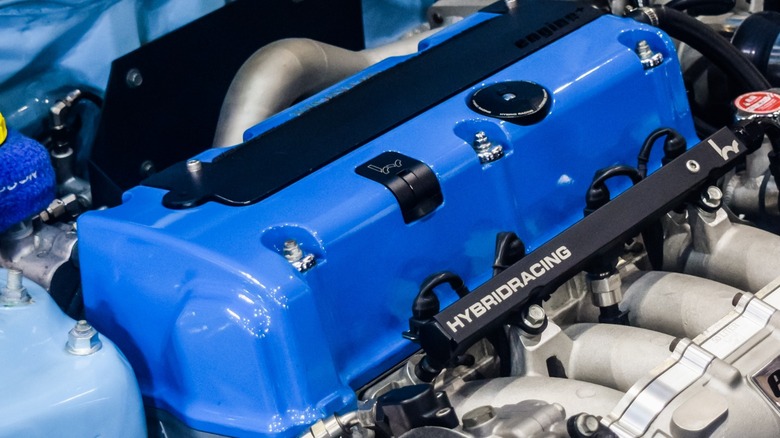 Blue Honda K24 engine bay