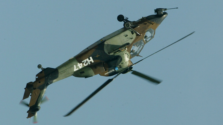 A Tiger helicopter flying upside down