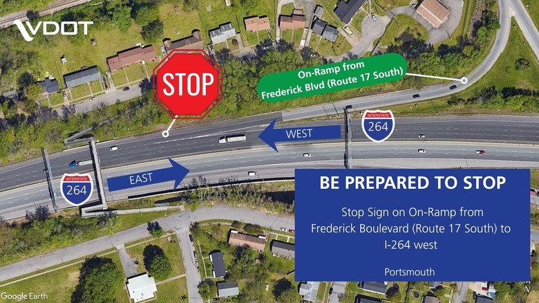 Graphic showing stop sign placement in construction works in Portsmouth, VA