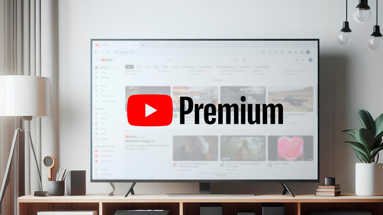 Youtube premium subscription service interface displayed on a large smart tv screen