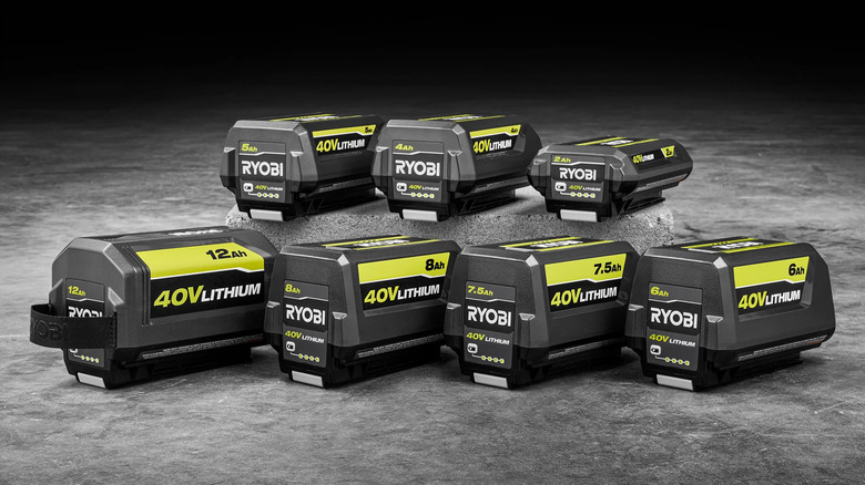 Various Ryobi 40V battery packs.