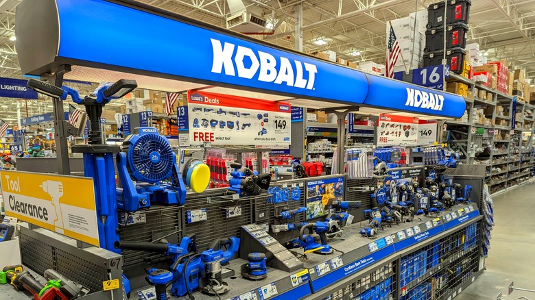 A display of Kobalt tools at a Lowe's store
