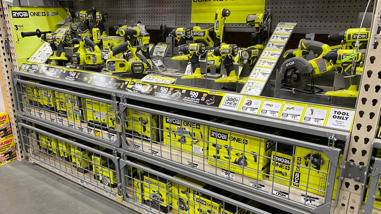 Ryobi tools on display in Home Depot