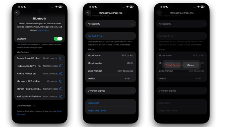 Resetting AirPods by forgetting the device