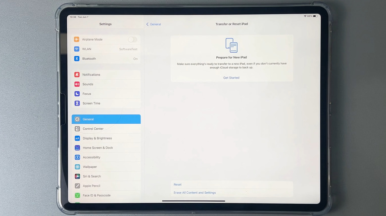 iPad on a table showing reset menu