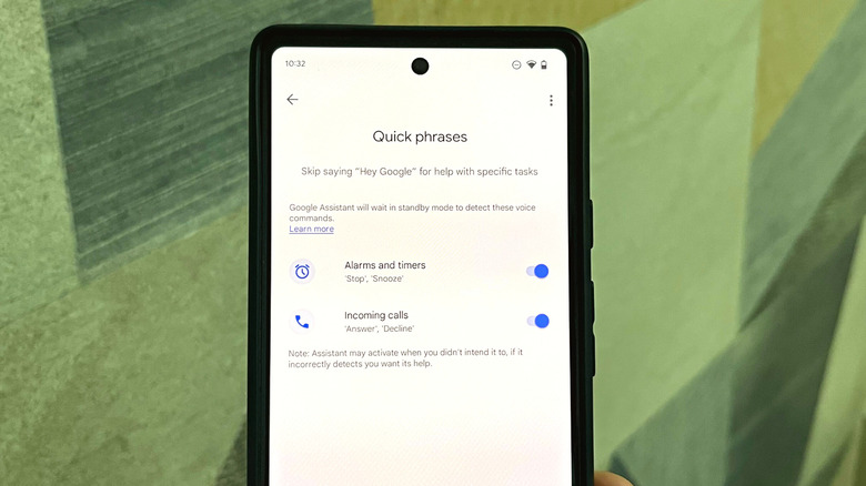 Google Assistant Quick Phrases settings menu