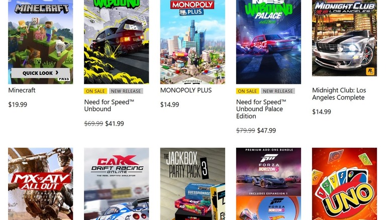 Series of xbox games on a menu
