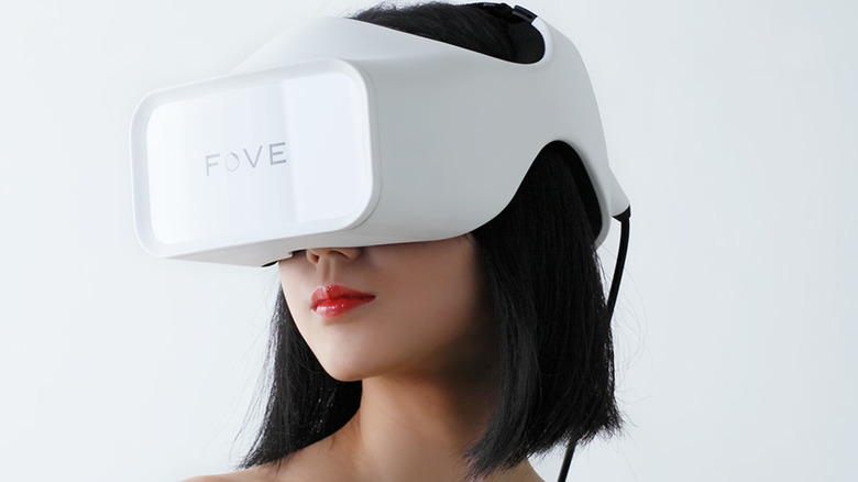 woman wearing the FOVE headset