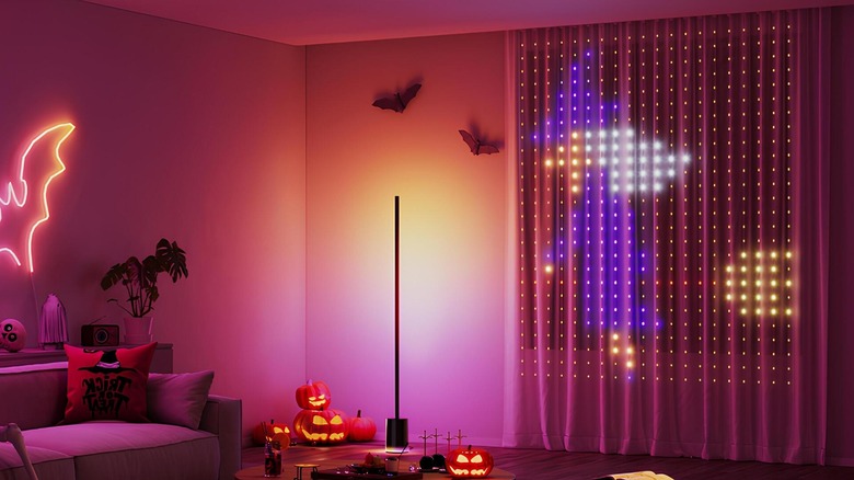 A living room decorated with a smart curtain