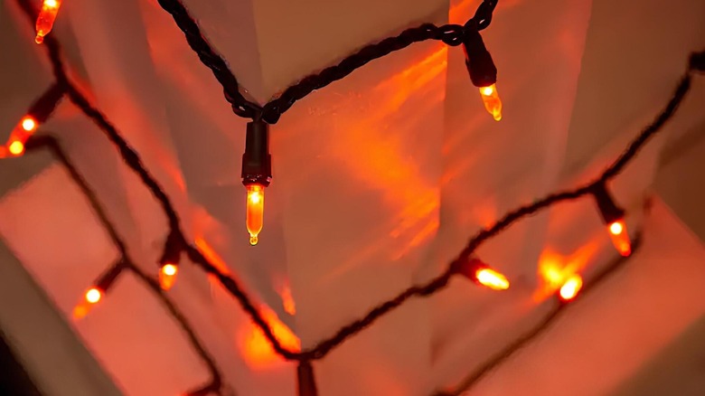 A string of mini LED lights fixed along a wall