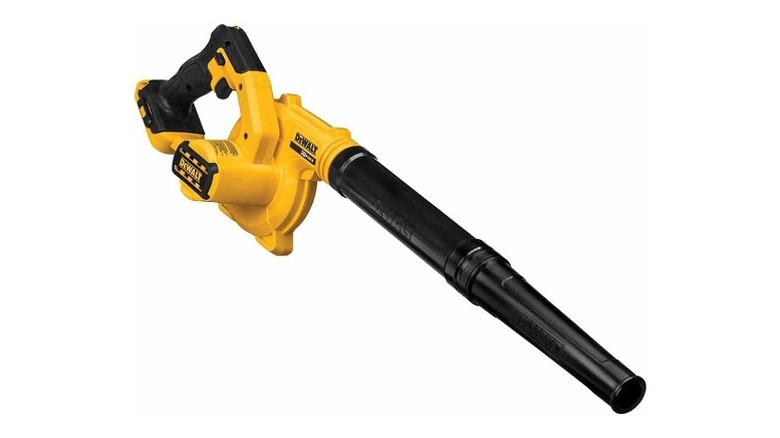 Yellow blower with a black hose
