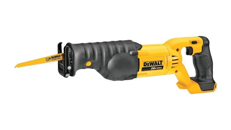 DeWalt reciporcating saw with a yellow blade