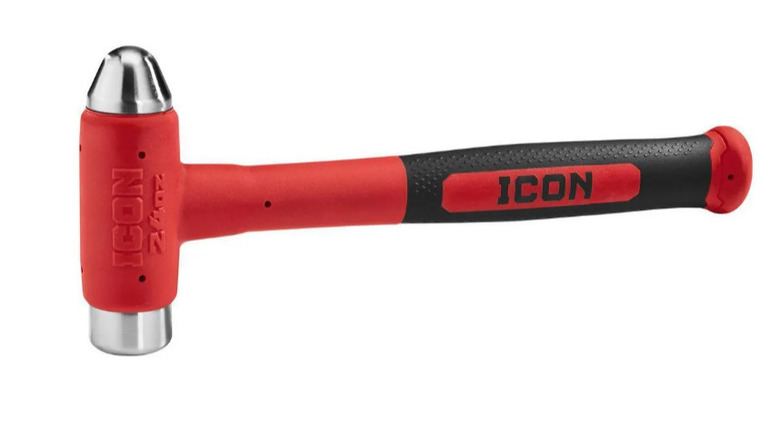 The red and black Icon Ball Peen hammer on a white background