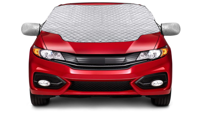 Gintenco Magnetic Windshield and mirror Snow Covers on red car